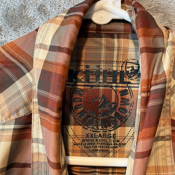 Kuhl Dissident Mens Lightweight Short Sleeve Button Up Plaid Fireclay Orange XXL - Picture 5 of 7